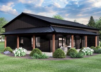 Cozy 896 Sq Ft Barndominium – 2 Beds, 1 Bath, & Wraparound Porch