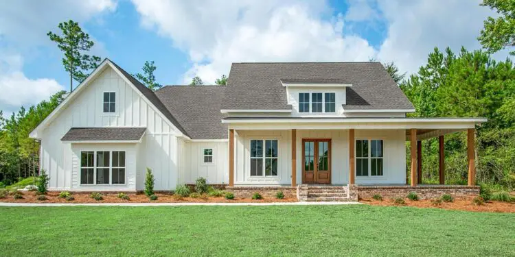 Modern Farmhouse with L-Shaped Front Porch & Master Suite Laundry – 2394 Sq Ft, 3-4 Bedrooms