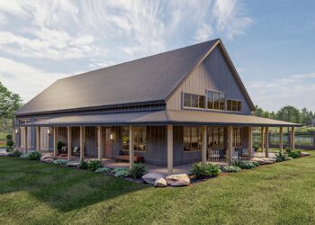 Barndominium Living: ~2,113 Sq Ft One-Story with a 9-Ft Wrap-Around Porch