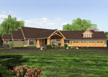 Mountain Craftsman with Angled 4-Car Garage – ~4,339 Sq Ft Lodge-Style Living