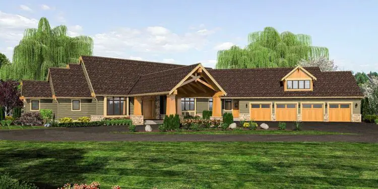 Mountain Craftsman with Angled 4-Car Garage – ~4,339 Sq Ft Lodge-Style Living