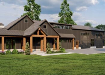 New American Barndominium Style – ~2,631 Sq Ft with Outdoor Fireplace & Oversized RV Garage