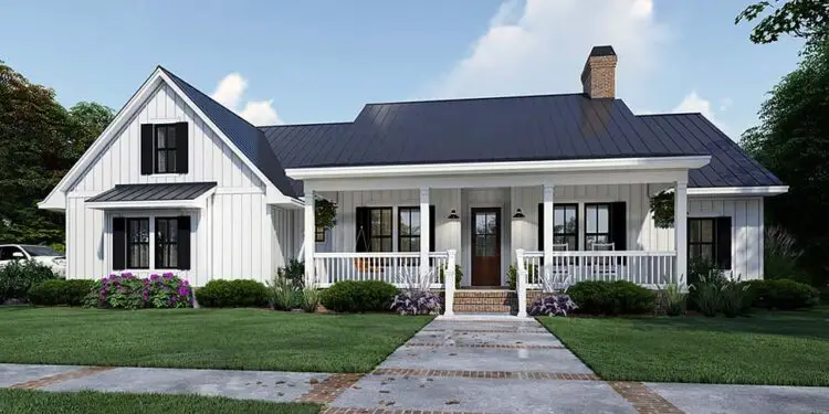 Farmhouse Style Plan 75163 – ~2,192 Sq Ft, 4 Beds, 3 Baths, Bonus Porch & Deck
