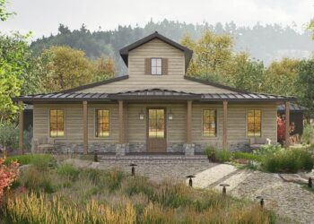 Charming Country Barn Plan – ~1,914 Sq Ft | Vaulted Great Room & Outdoor Fireplace