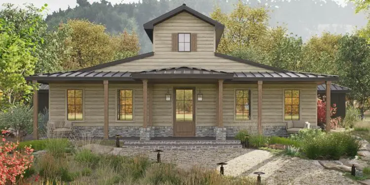 Charming Country Barn Plan – ~1,914 Sq Ft | Vaulted Great Room & Outdoor Fireplace