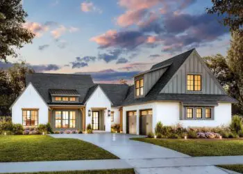 Transitional Farmhouse with Two-Story Great Room & Outdoor Fireplace – ~2,768 Sq Ft