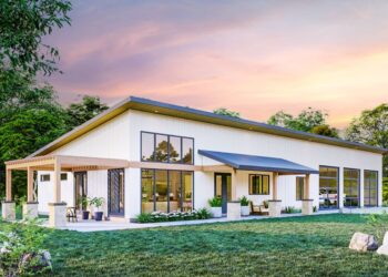Modern Barndominium Under 2,000 Sq Ft — 4 Beds, Huge 3-Car Garage & Pergola Retreat