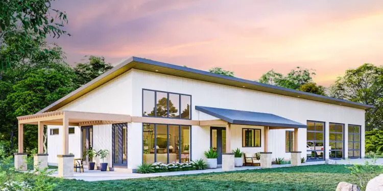 Modern Barndominium Under 2,000 Sq Ft — 4 Beds, Huge 3-Car Garage & Pergola Retreat