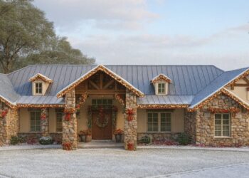 Elegant Hill Country House Plan with Outdoor Living & Music Hall – 4,383 sq ft, 4 Bedrooms, 4.5 Bathrooms