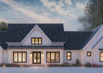 Split-Bedroom Modern Farmhouse Plan – ≈ 3,300 sq ft, 4 Bedrooms, 2.5–3.5 Bathrooms
