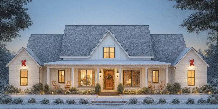 Symmetrical 4-Bed Modern Farmhouse Plan – 3,292 sq ft, 4 Bedrooms, 3.5 Bathrooms
