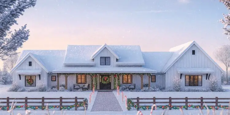Spacious Modern Farmhouse Plan with 4-Car Garage & Workshop – 3,680 sq ft, 4 Bedrooms, 3½ Bathrooms