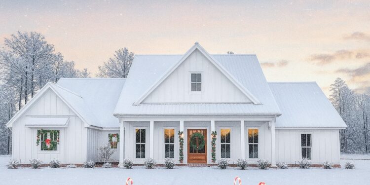 Split-Bedroom Modern Farmhouse with Rear Grilling Porch – 2,166 sq ft, 4 Bedrooms, 2½–3½ Bathrooms