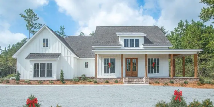 Modern Farmhouse Plan with L-Shaped Front Porch & Master-Suite Laundry – ~2,394 sq ft + Bonus, 3–4 Bedrooms, 3½–4½ Bathrooms