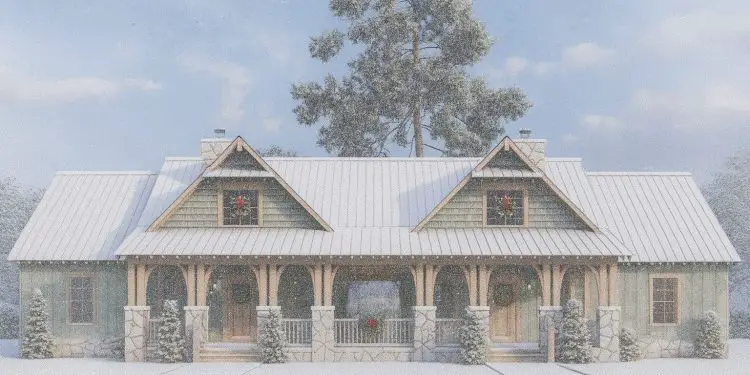 Two-Story Rustic Duplex House Plan with Wrap-Around Porch – 1,810 sq ft per Unit (Plan 70902MK)