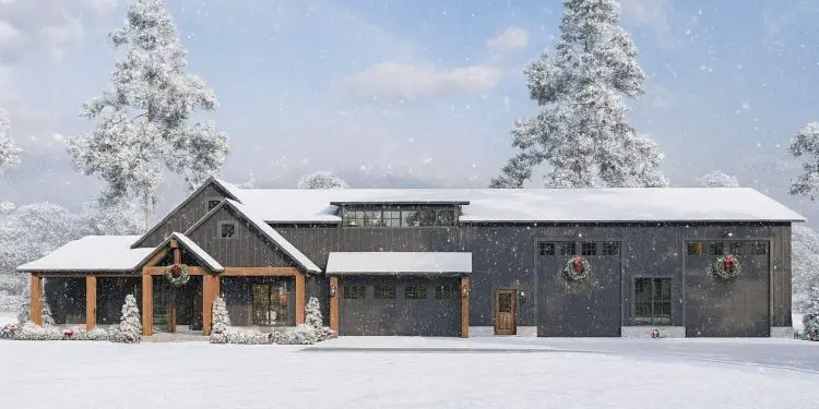 New-American Barndominium-Style Home with Oversized RV Garage & Outdoor Fireplace – ~2,631 sq ft, 4 Bedrooms, 2.5 Bathrooms, 4-Car Garage