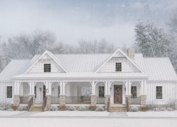 Modern Farmhouse Duplex with Shared Breezeway & Front/Rear Porches – 2 × 1,703 sq ft Units, 4 Beds Each (Plan 70738MK)