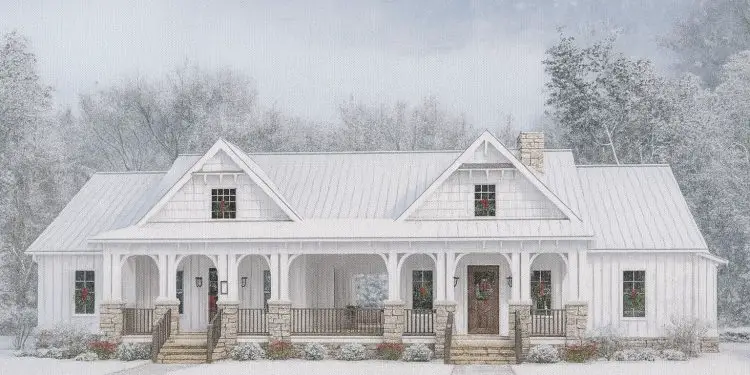 Modern Farmhouse Duplex with Shared Breezeway & Front/Rear Porches – 2 × 1,703 sq ft Units, 4 Beds Each (Plan 70738MK)