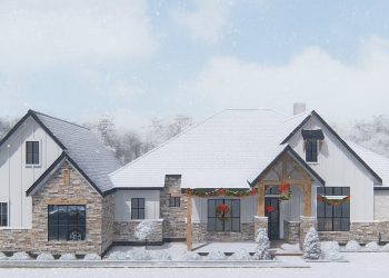 One-Level New American Craftsman Home with Home Office & Media Room – ~3,413 sq ft, 4 Bedrooms, 3.5 Bathrooms, 3-Car Garage
