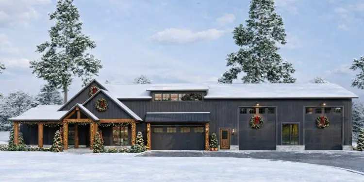 New American Barndominium with Outdoor Fireplace & Oversized RV Garage – ~2,631 sq ft, 4 Bedrooms, 2.5 Bathrooms, 4-Car Garage