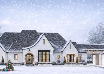 Modern French Country House Plan with Porte Cochere – ~3,340 sq ft, 3–4 Bedrooms, 4.5 Bathrooms, 4-Car Garage