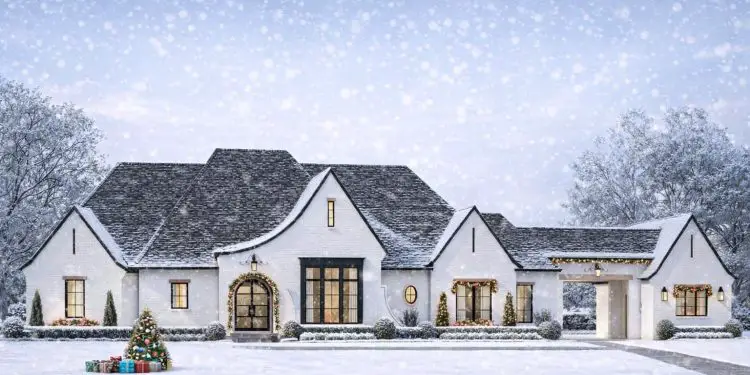 Modern French Country House Plan with Porte Cochere – ~3,340 sq ft, 3–4 Bedrooms, 4.5 Bathrooms, 4-Car Garage
