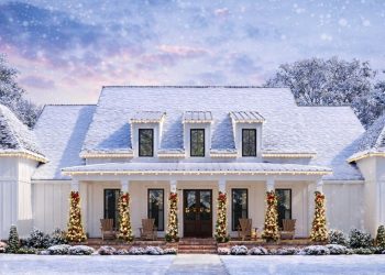 Farmhouse Plan with Luxurious Master Suite – ~2,986 sq ft, 4–5 Bedrooms, 3.5–4.5 Bathrooms, 2-Car Garage with Bonus Room