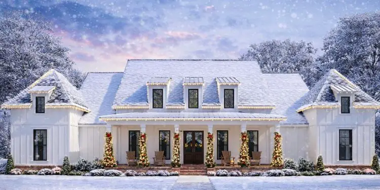 Farmhouse Plan with Luxurious Master Suite – ~2,986 sq ft, 4–5 Bedrooms, 3.5–4.5 Bathrooms, 2-Car Garage with Bonus Room