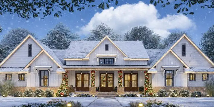 4-Bedroom Modern Farmhouse Plan with Three Fresh Air Spaces – ~3,077 sq ft, 4 Bedrooms, 3.5–4.5 Bathrooms, 2-Car Garage