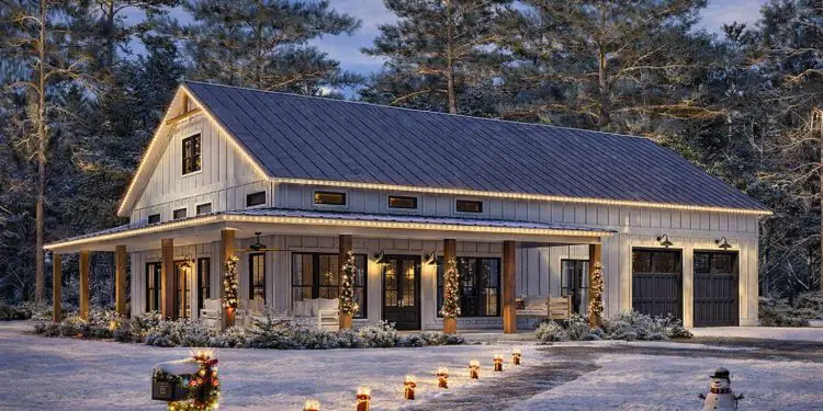 Barndominium Plan – ~2,000 sq ft, 3 Bedrooms, 2.5 Bathrooms, 2-Car Garage
