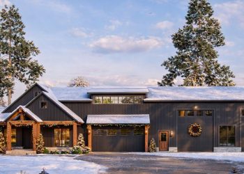 2,631 Sq Ft New American Barndominium-Style Plan with Outdoor Fireplace & Oversized RV Garage
