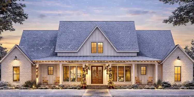 3,292 Sq Ft Symmetrical 4-Bed Modern Farmhouse with Home Office & Bonus Room