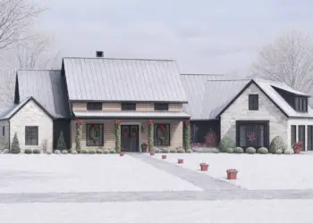 3,817 Sq Ft Modern Farmhouse – 4 Beds, 4.5 Baths & Angled 3-Car Garage (Plan 818093JSS)