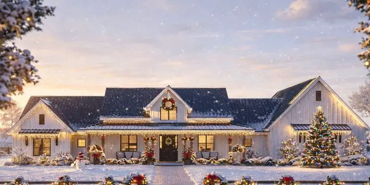 Spacious Modern Farmhouse House Plan with 4-Car Garage & Workshop – 3,680 Sq Ft