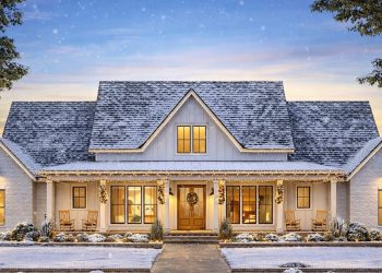 Symmetrical 4-Bed Modern Farmhouse Plan with Home Office & Bonus Room – 3,292 Sq Ft