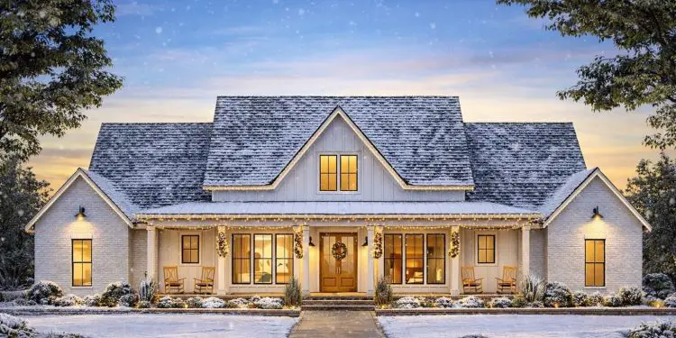 Symmetrical 4-Bed Modern Farmhouse Plan with Home Office & Bonus Room – 3,292 Sq Ft
