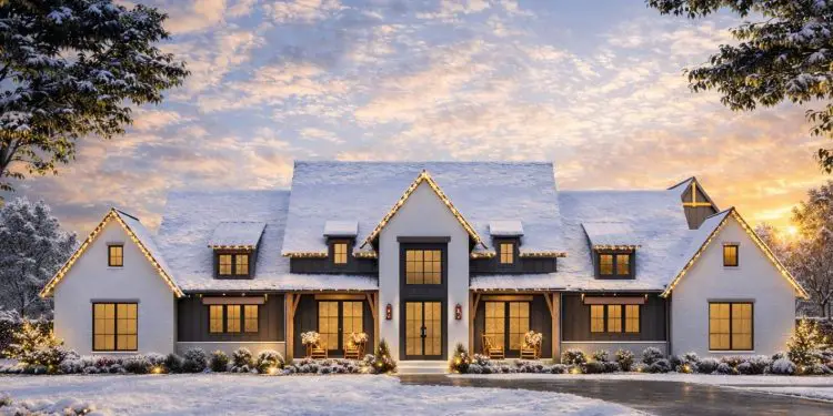 4-Bed Modern Farmhouse Plan with Outdoor Kitchen & Fireplace – 3,877 Sq Ft | 4 Beds & 3.5–4.5 Baths