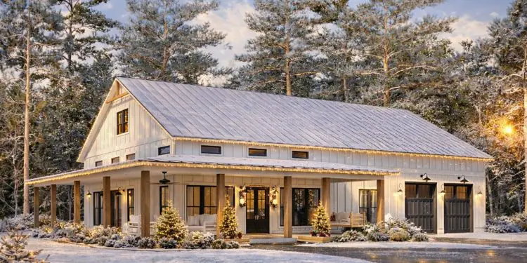 Barndominium Plan – 2,000 Sq Ft | 3 Beds & 2.5 Baths