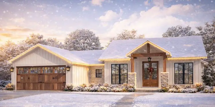 3-Bed Texas Farmhouse Plan with Large Walk-In Pantry – 1,599 Sq Ft | 3 Beds & 2.5 Baths