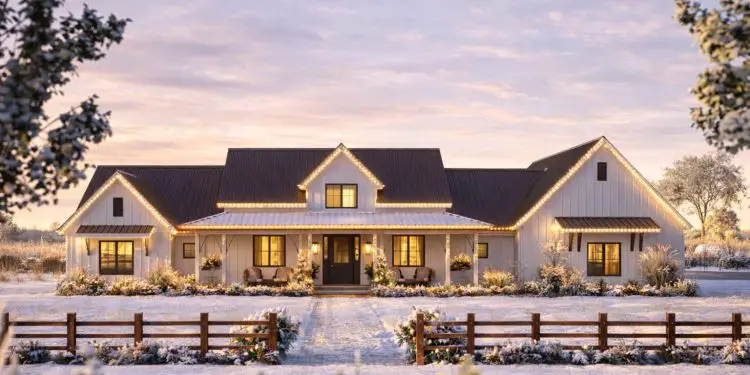 Modern Farmhouse Plan – 3,680 Sq Ft | 4 Beds & 3.5 Baths | 4-Car Garage, Porches & Mudroom