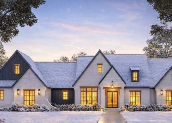 2674 Sq Ft Transitional Farmhouse with 3-Car Garage, Outdoor Kitchen & Rear Porch