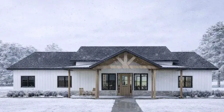 2524 Sq Ft Modern Farmhouse Ranch with Kid’s Wing, Open Living & Covered Porches